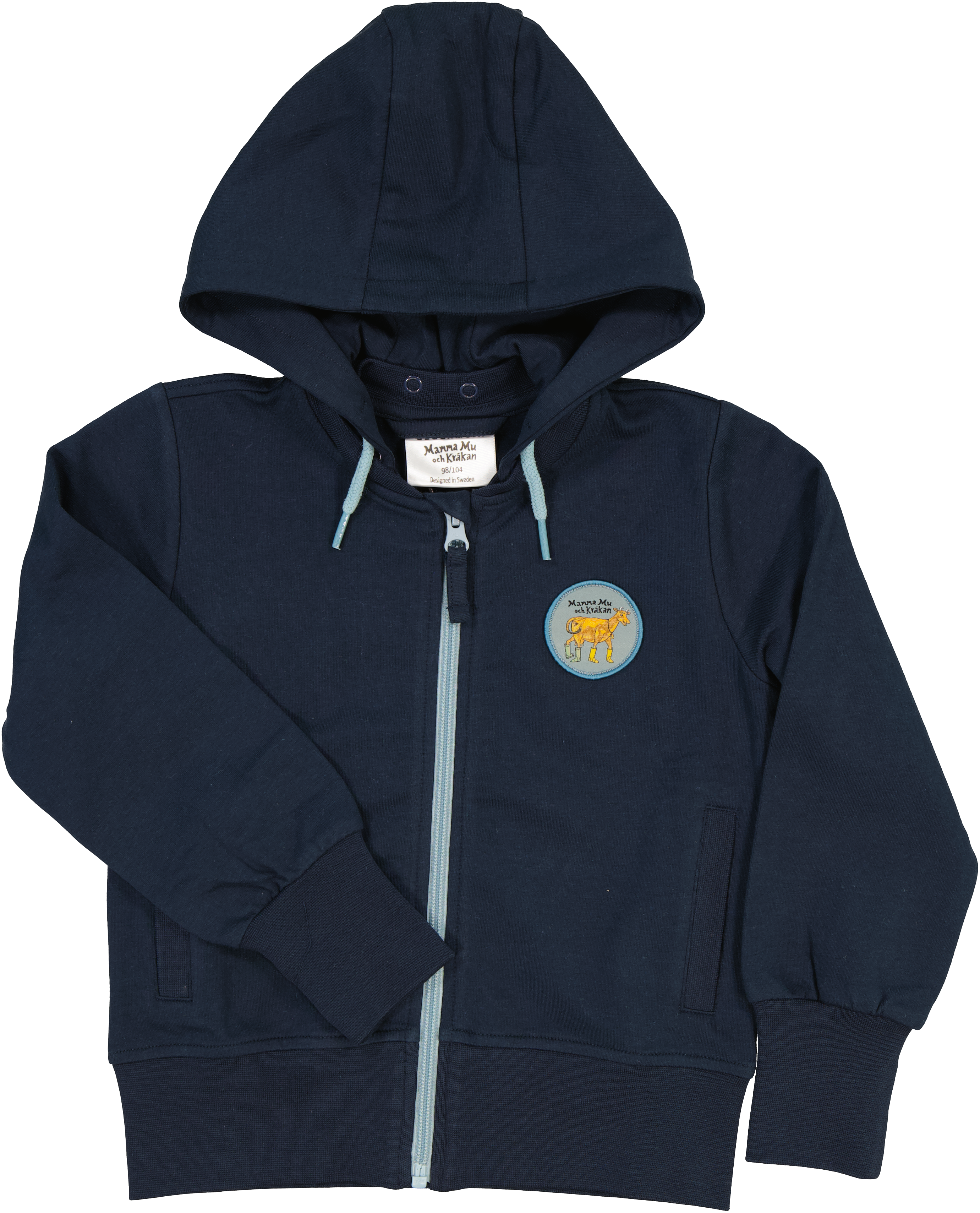 Hoodie Mamma Mu och Kråkan Blå Patch 74/80