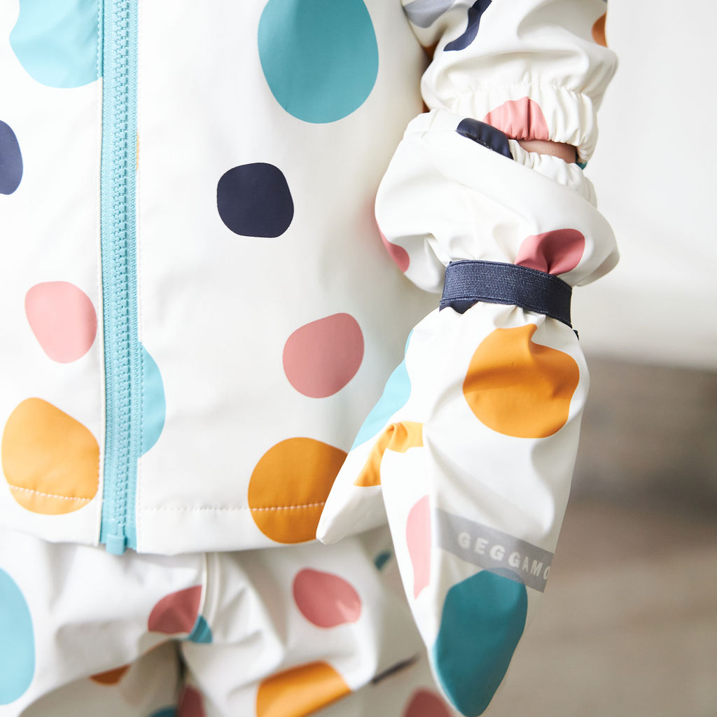 Rain mitten fleece Multi dots beige
