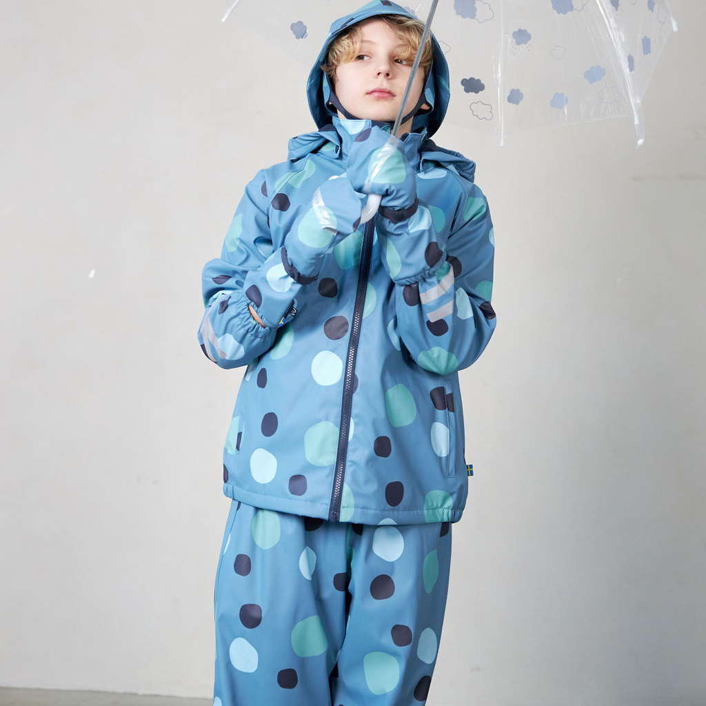 Rain set fleece Multi dots blue