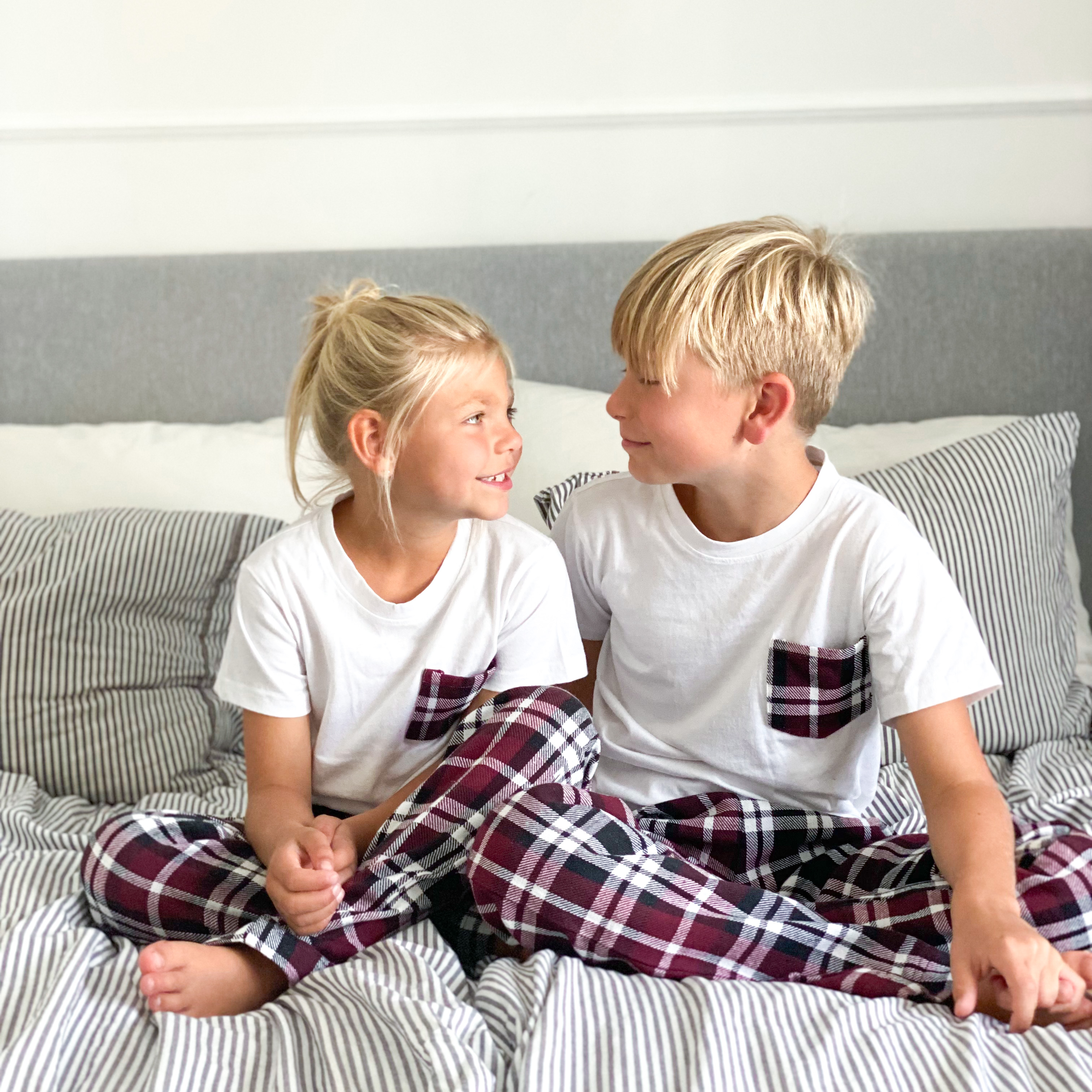 Flannel twp piece pyjamas kids Burgundy check