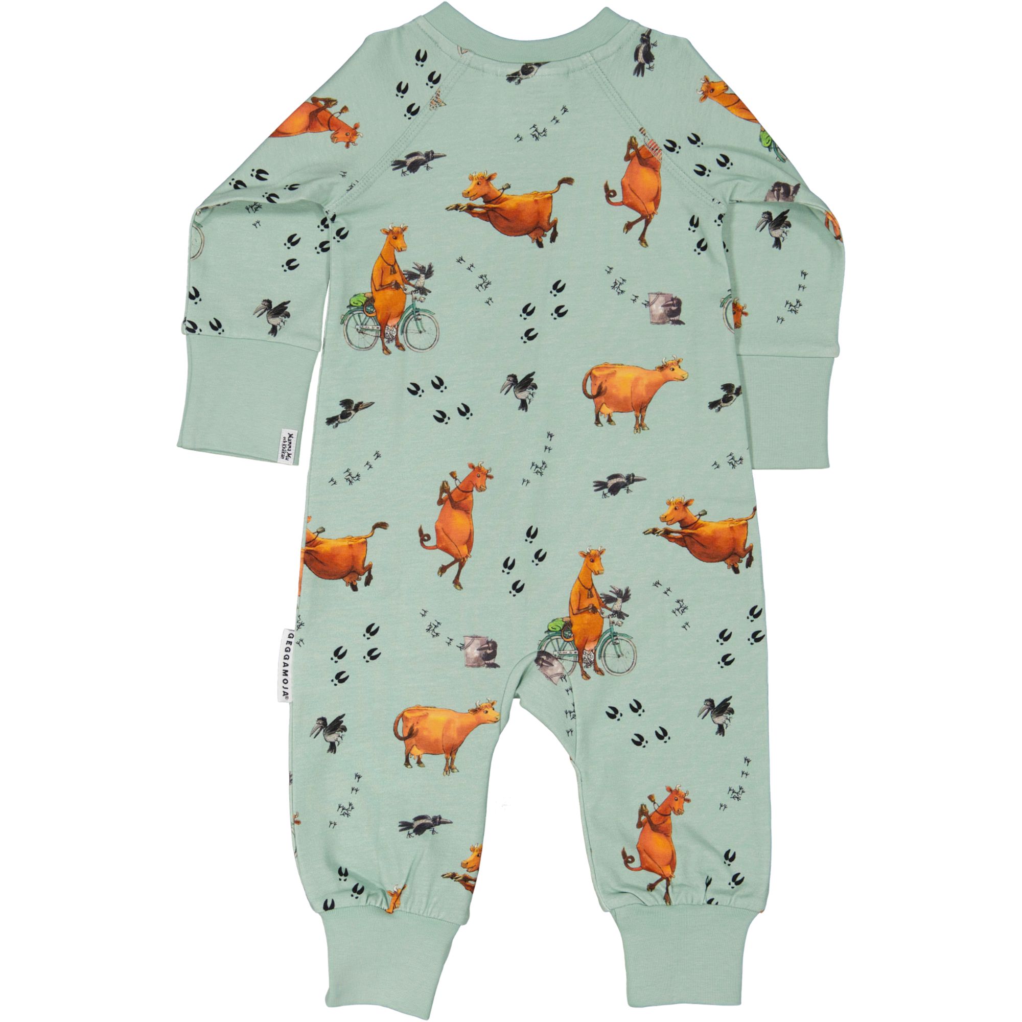 Mamma Moo and Crow two way zip pyjamas Frosty green