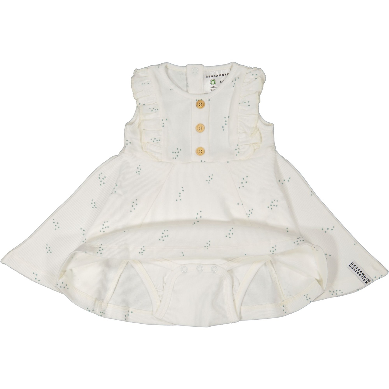 Summer flounce dress Tiny green dot 122/128
