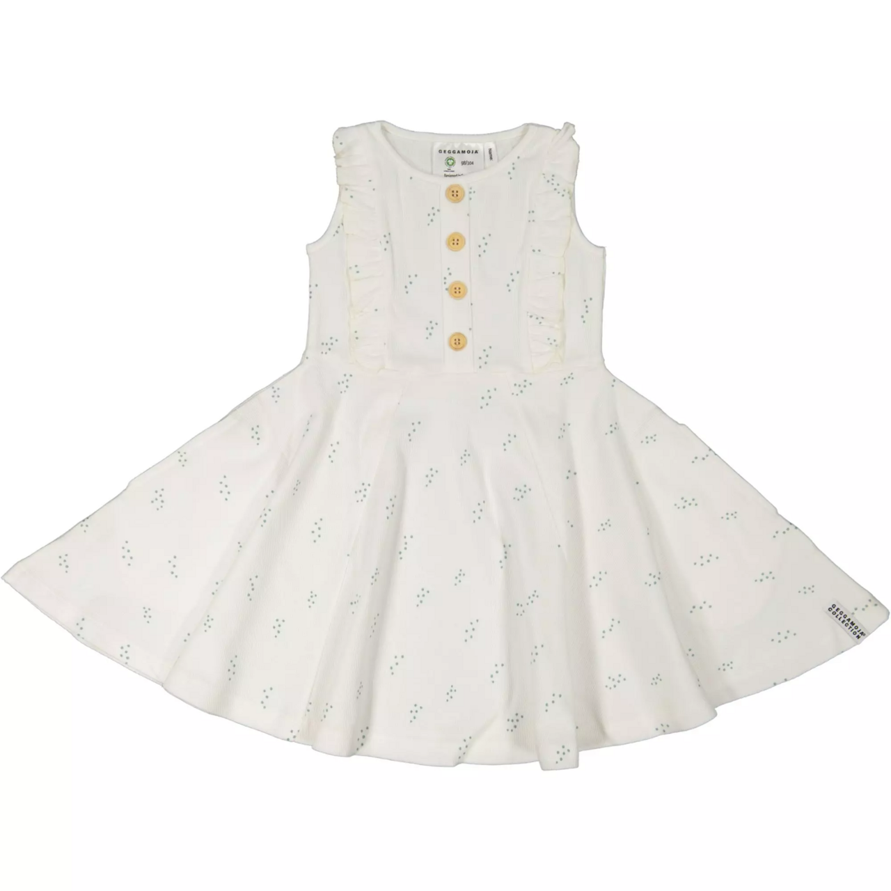 Summer flounce dress Tiny green dot 122/128