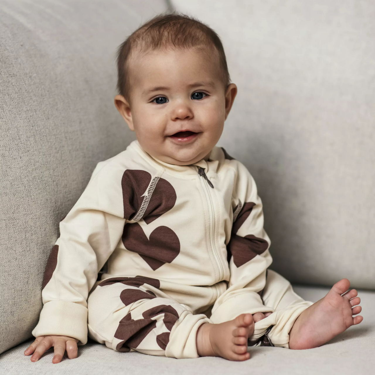 Bamboo two way zip pyjamas Brown heart 74/80