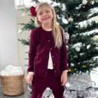 Cardigan bomullsribb Vinröd 146/152