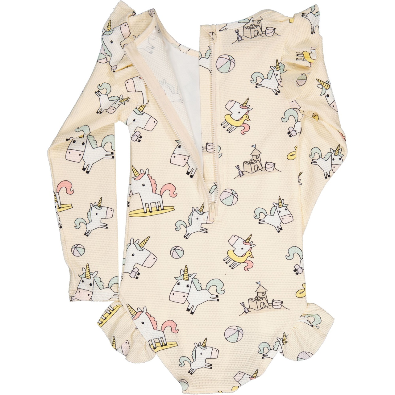 UV Swim suit L.S Beige unicorn 134/140