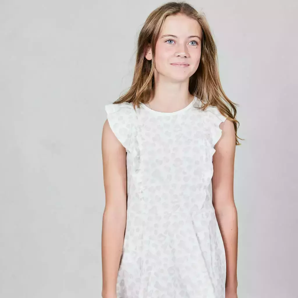 Bamboo summer flared dress Soft beige leo 122/128