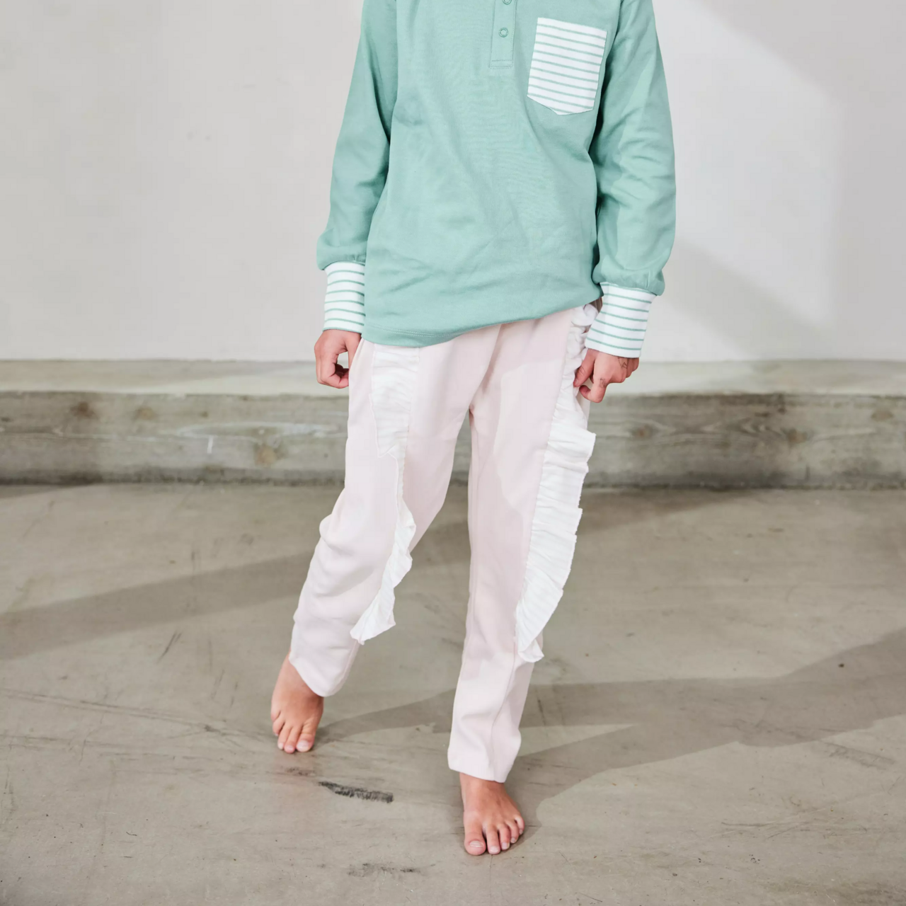 Flounce pant L.pink/offwhite 98/104