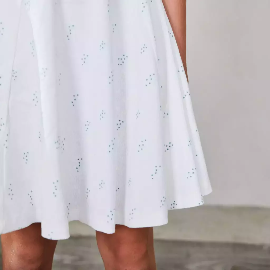 Summer flounce dress Tiny green dot 122/128