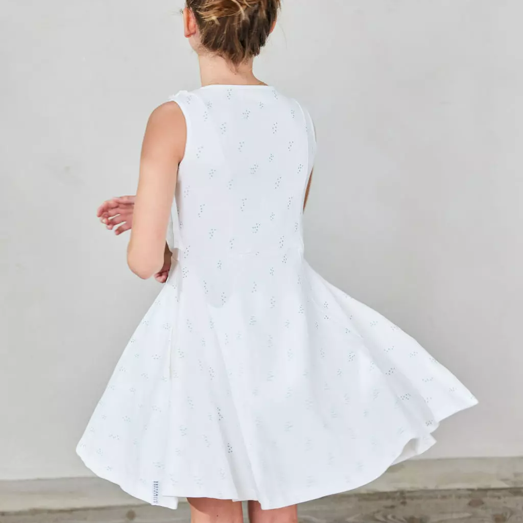 Summer flounce dress Tiny green dot 122/128