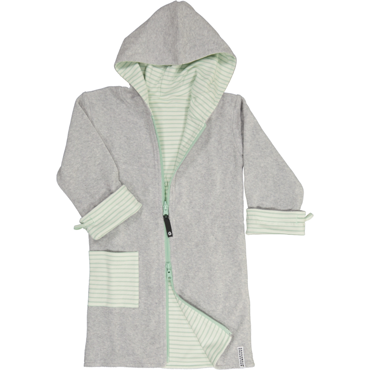 Kids Bathrobe Grey/L.green str 122/128