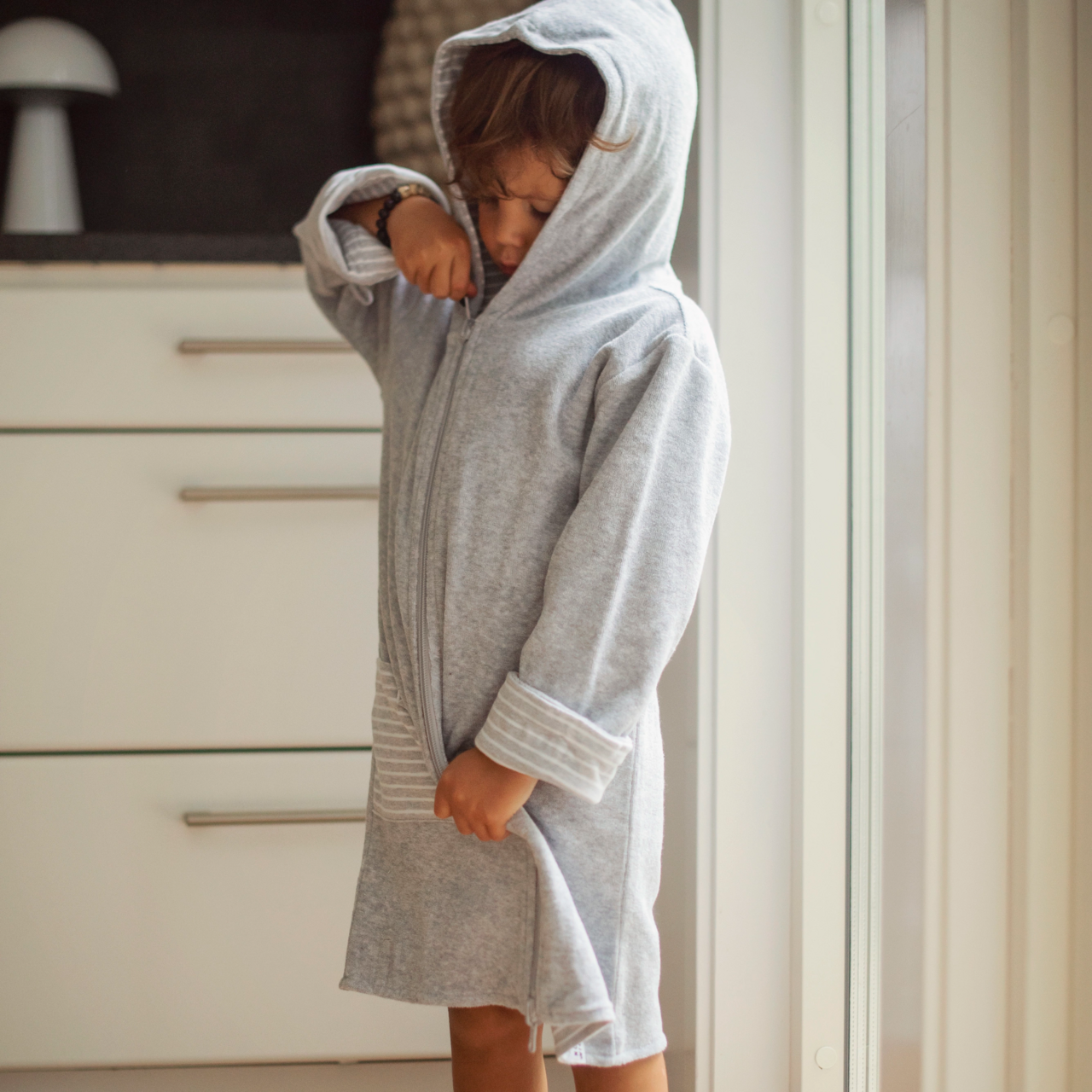 Bathrobe Kids Classic Grey/Grey-white  74/80