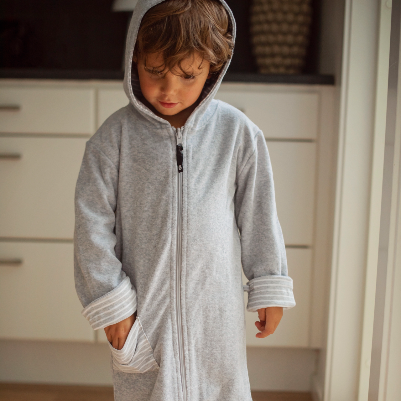 Bathrobe Kids Classic Grey/Grey-white  134/140