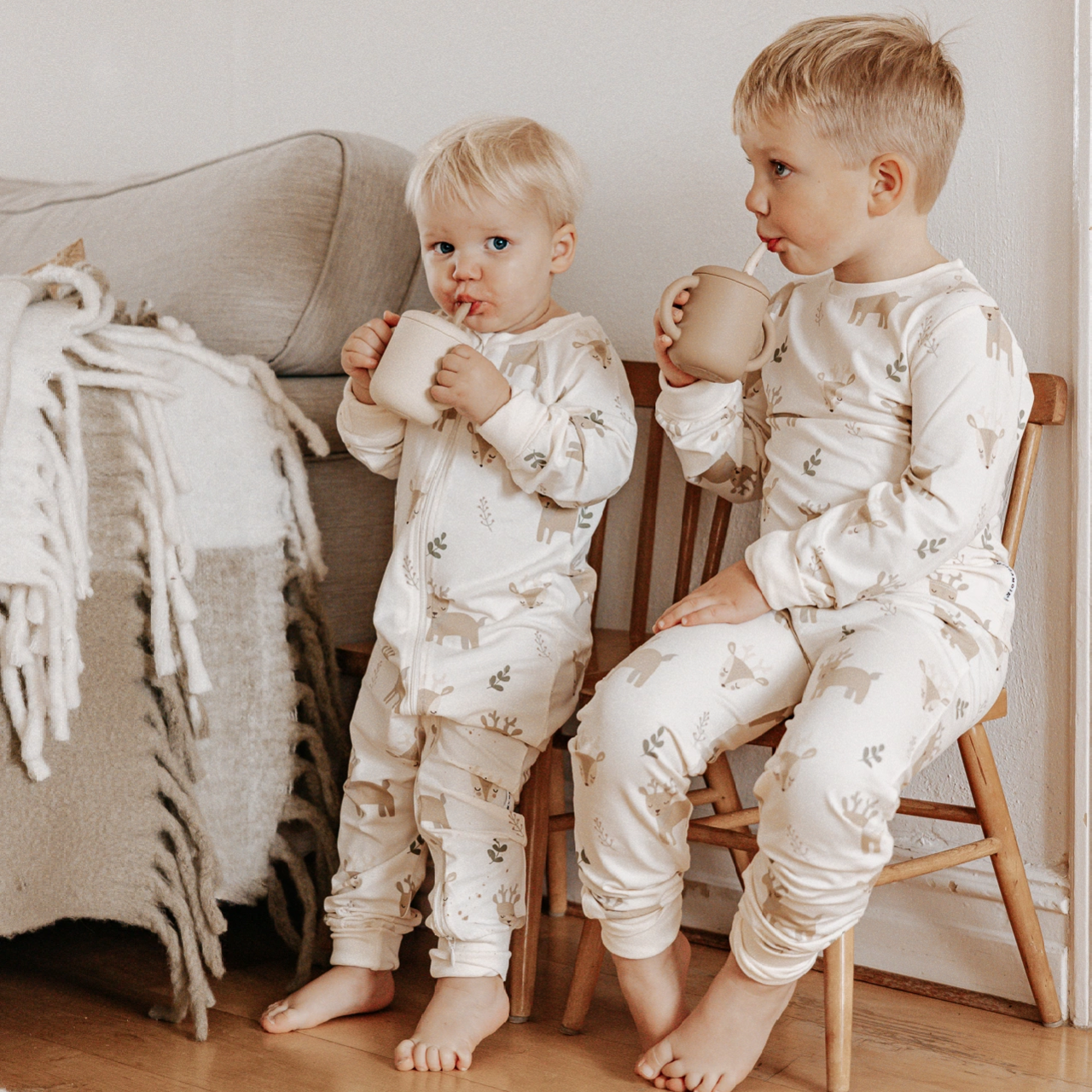 Pyjamas Tvådelad Bambu Ren Beige 122/128