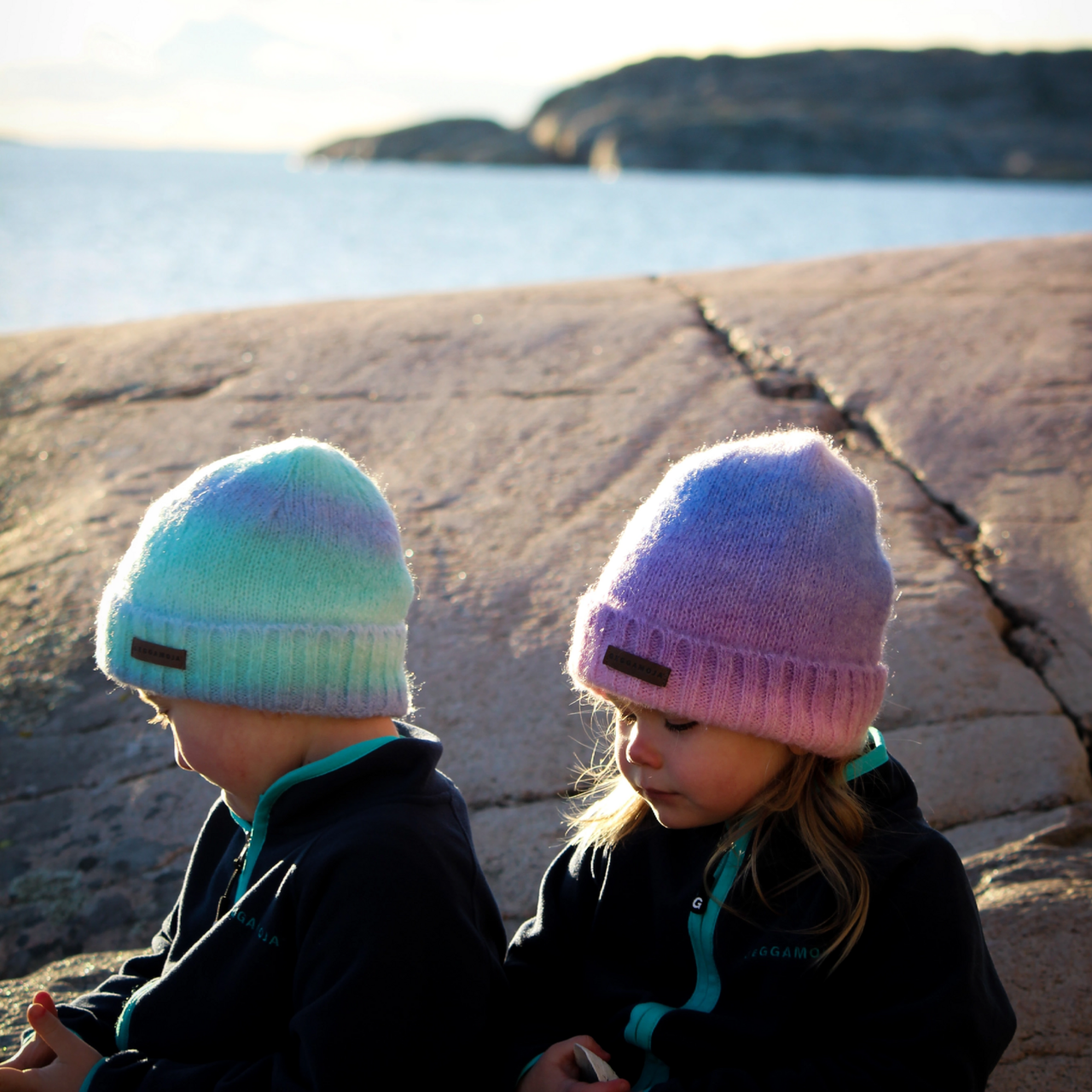 Knitted Rainbow beanie Blue  6Y-Adult