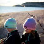 Knitted Rainbow beanie Blue