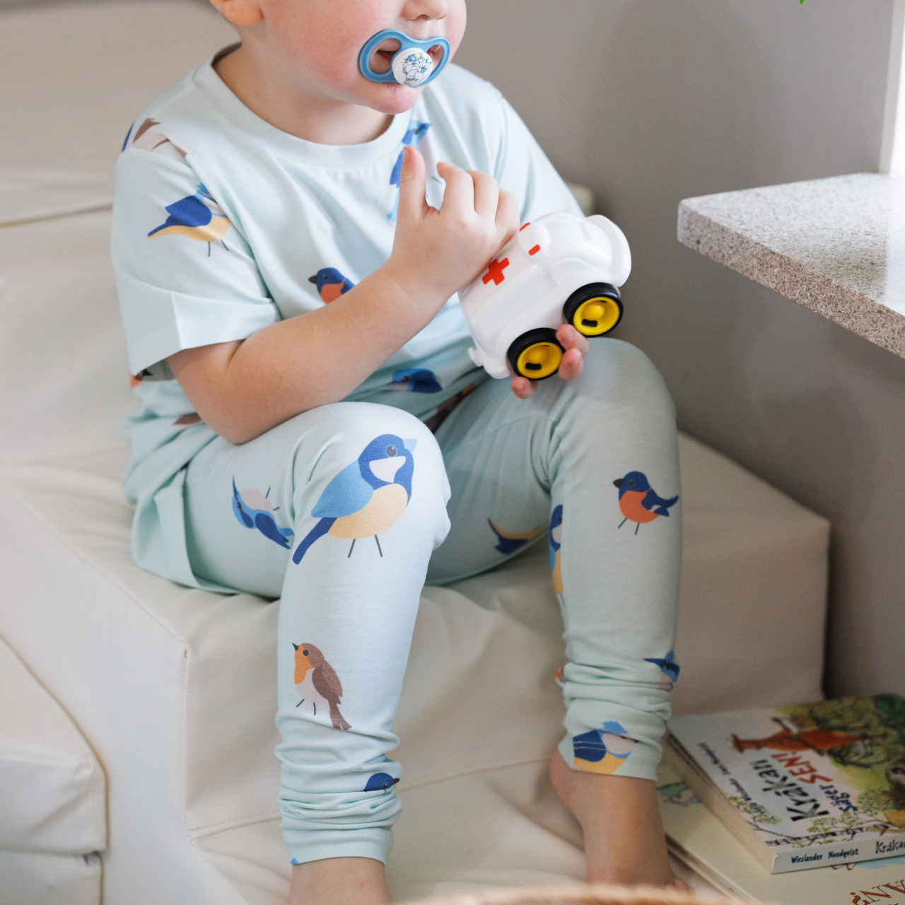 Bamboo leggings Green birds 62/68
