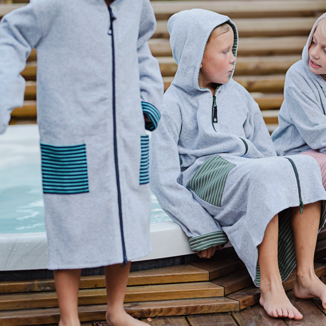 Kids Bathrobe Greymel/navy str
