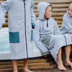 Kids Bathrobe Greymel/navy str
