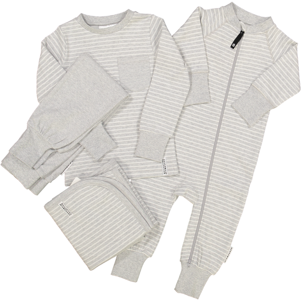Tvåvägs-zip Pyjamas Classic Ljusgrå randigt 74/80