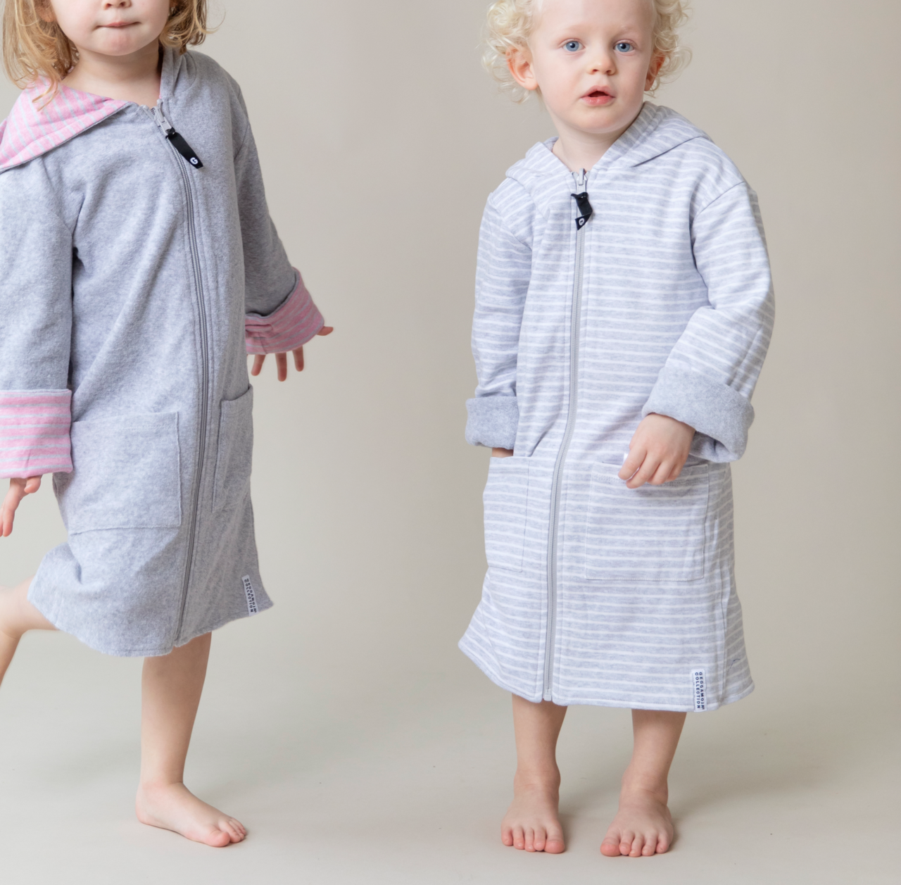 Kids- Bathrobe Classic Light grey stripe 98/104