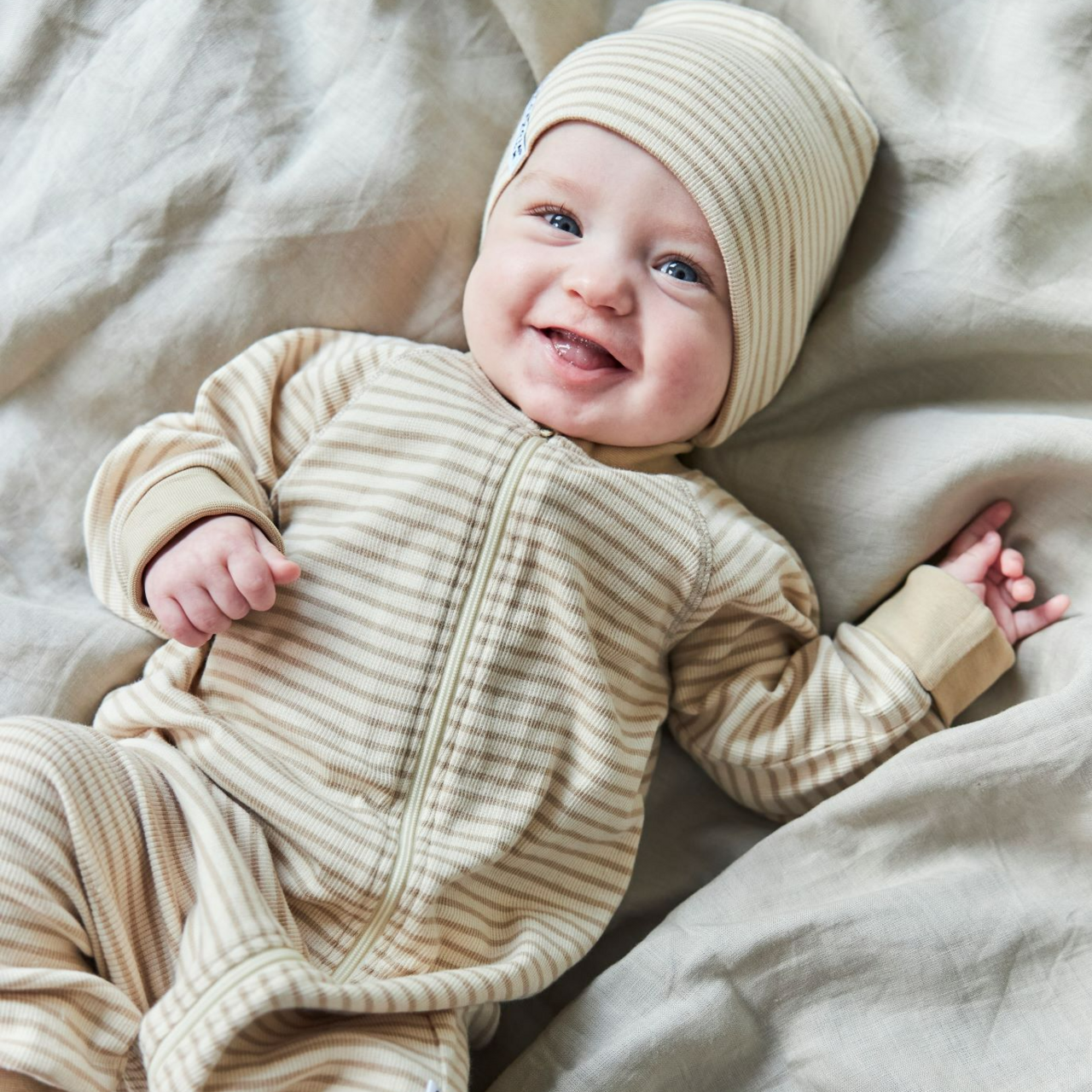 Pyjamas Bomullsribb Ribb Beige 98/104