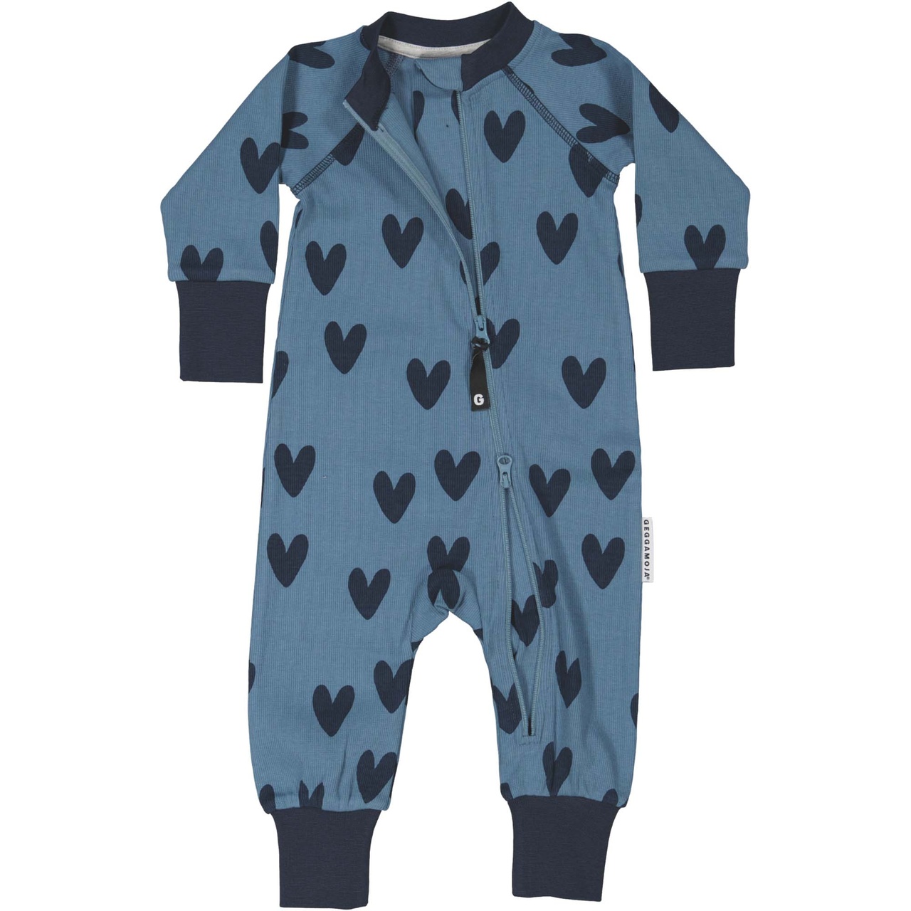 Pyjamas i bomullsribb blå hjärta 50/56