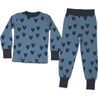 Tvådelad pyjamas i bomullsribb Blå hjärtan 110/116