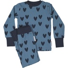 Tvådelad pyjamas i bomullsribb Blå hjärtan 146/152