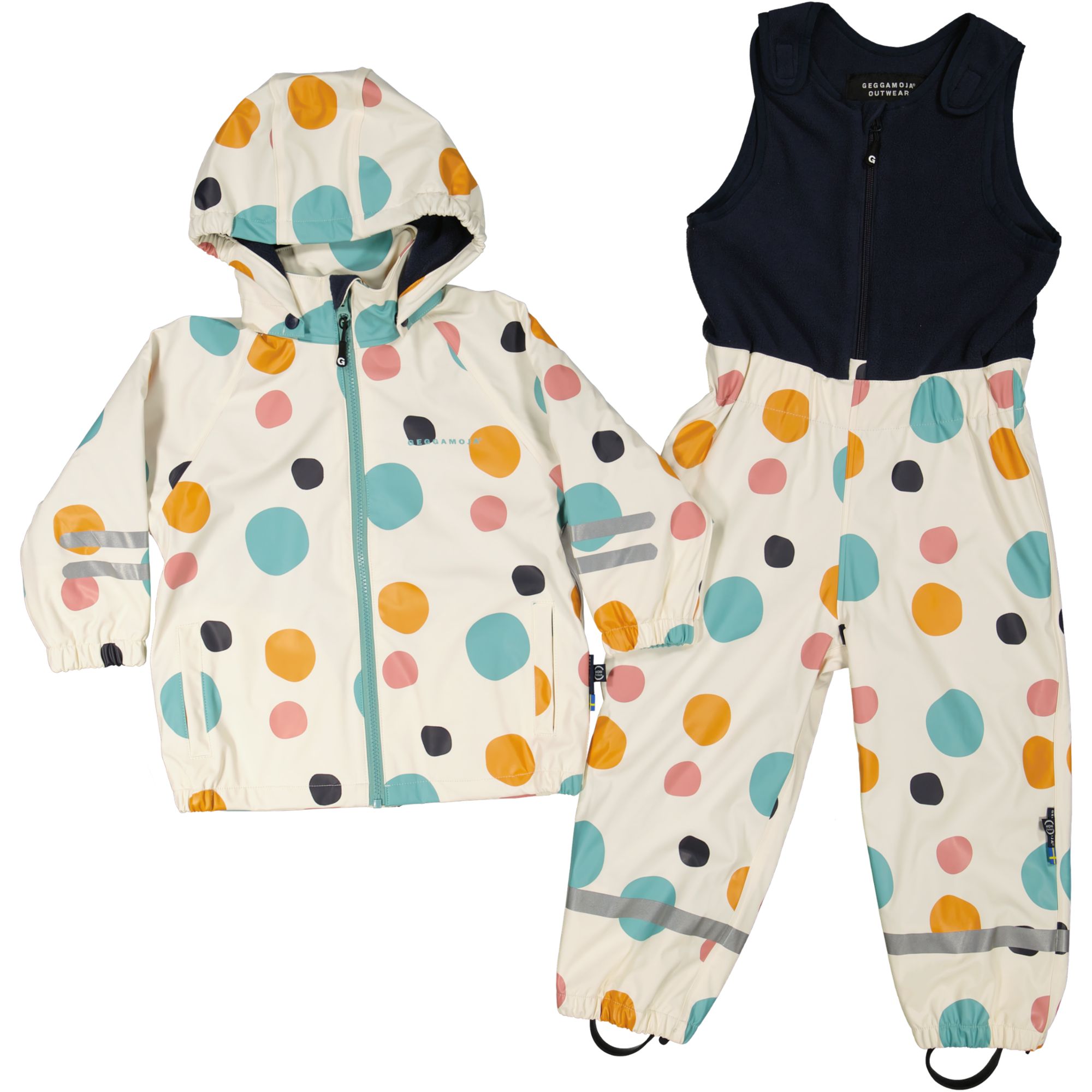 Rain set fleece Multi dots beige